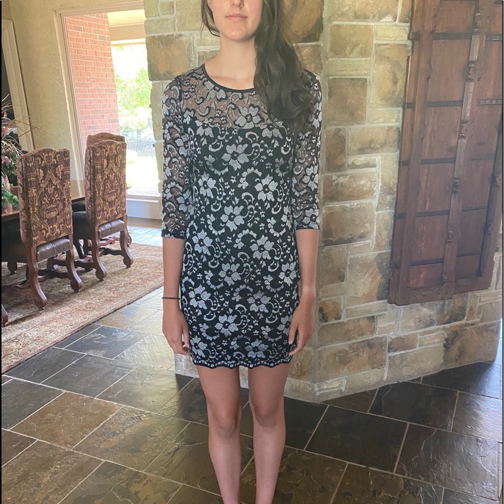 Black floral print lace dress